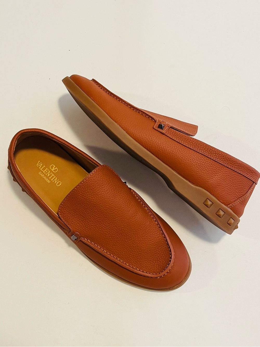 Valentino Garavani Men’s Rockstud Brown Leather Slip On Loafers Size 43